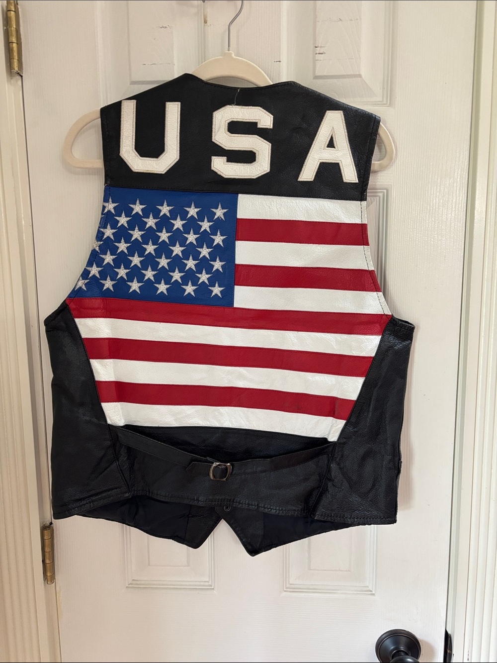 Vintage Black Leather Men's Vest with Snap Buttons USA